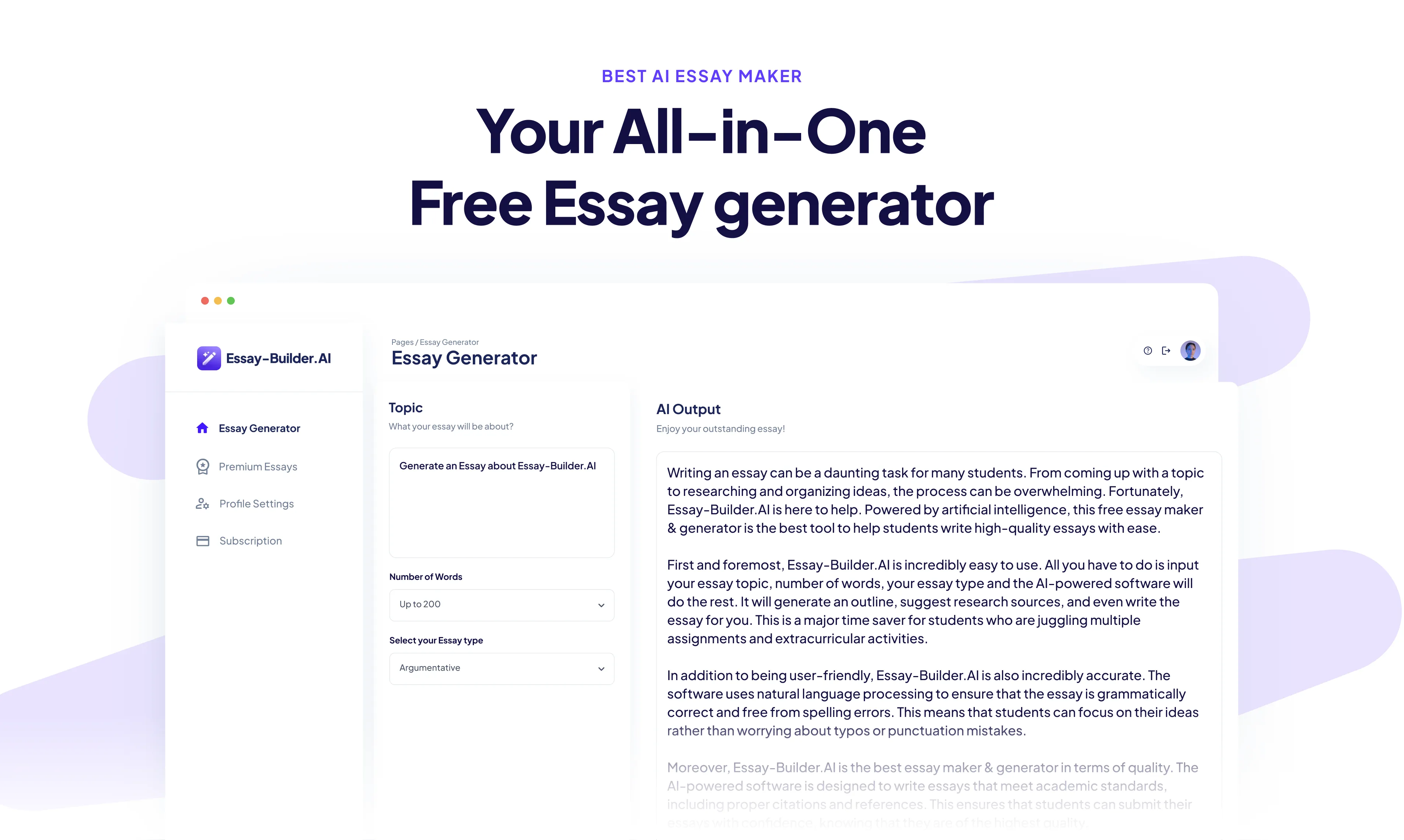 Essay-Builder.ai interface